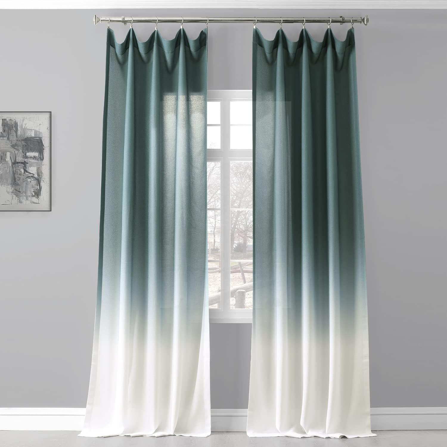 Ombre Aqua Faux Linen Sheer Curtain (1 Panel), Ombre Aqua, 50W X 108L