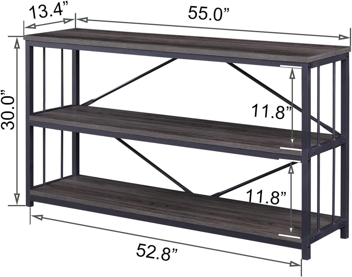 Dark Gray Oak and Metal 3-Tier Console Table with Storage