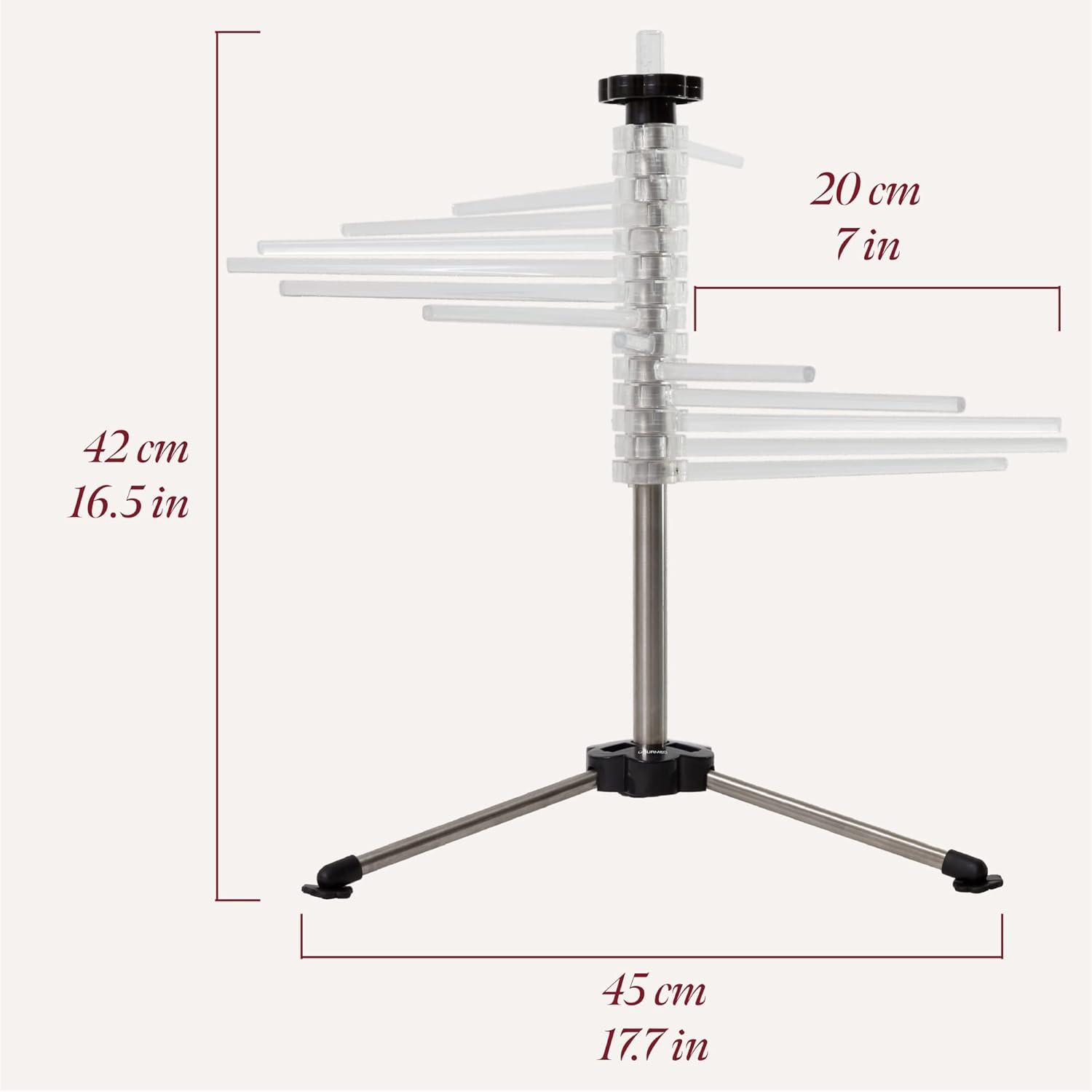 Collapsible Stainless Steel Pasta Drying Rack with 14 Clear Acrylic Rungs