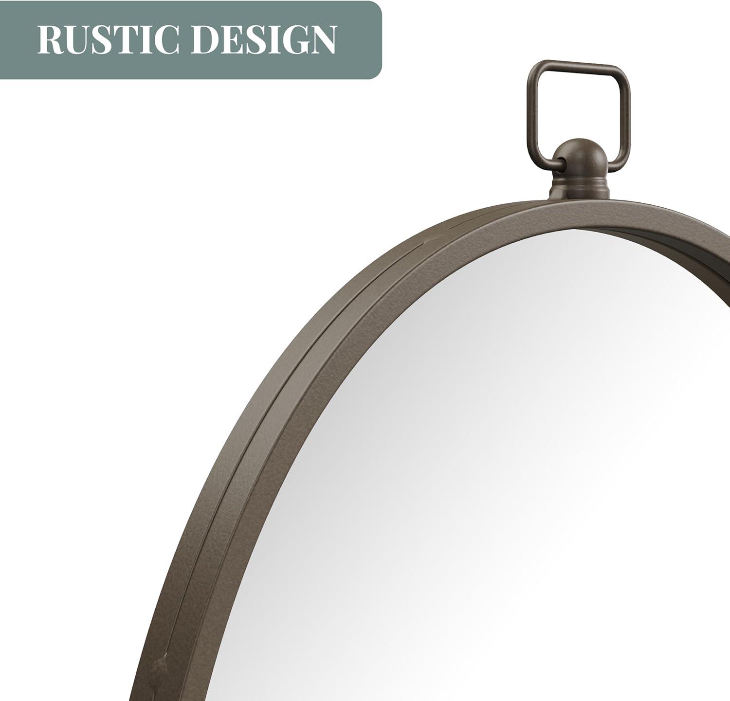 Barnyard Designs Round Metal Framed Wall Mirror for Bathroom Vanity, Bedroom, Circle Desk Mirror (24", Iron Metal Grey)