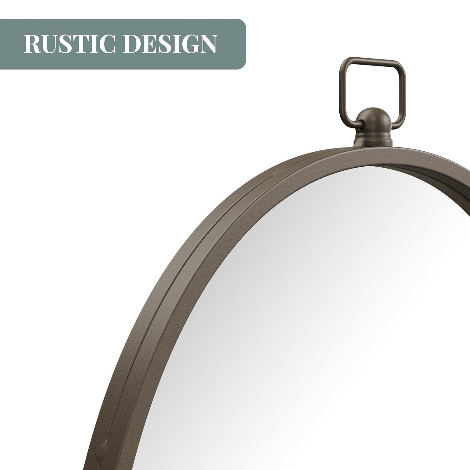 Barnyard Designs Round Metal Framed Wall Mirror for Bathroom Vanity, Bedroom, Circle Desk Mirror (24", Iron Metal Grey)