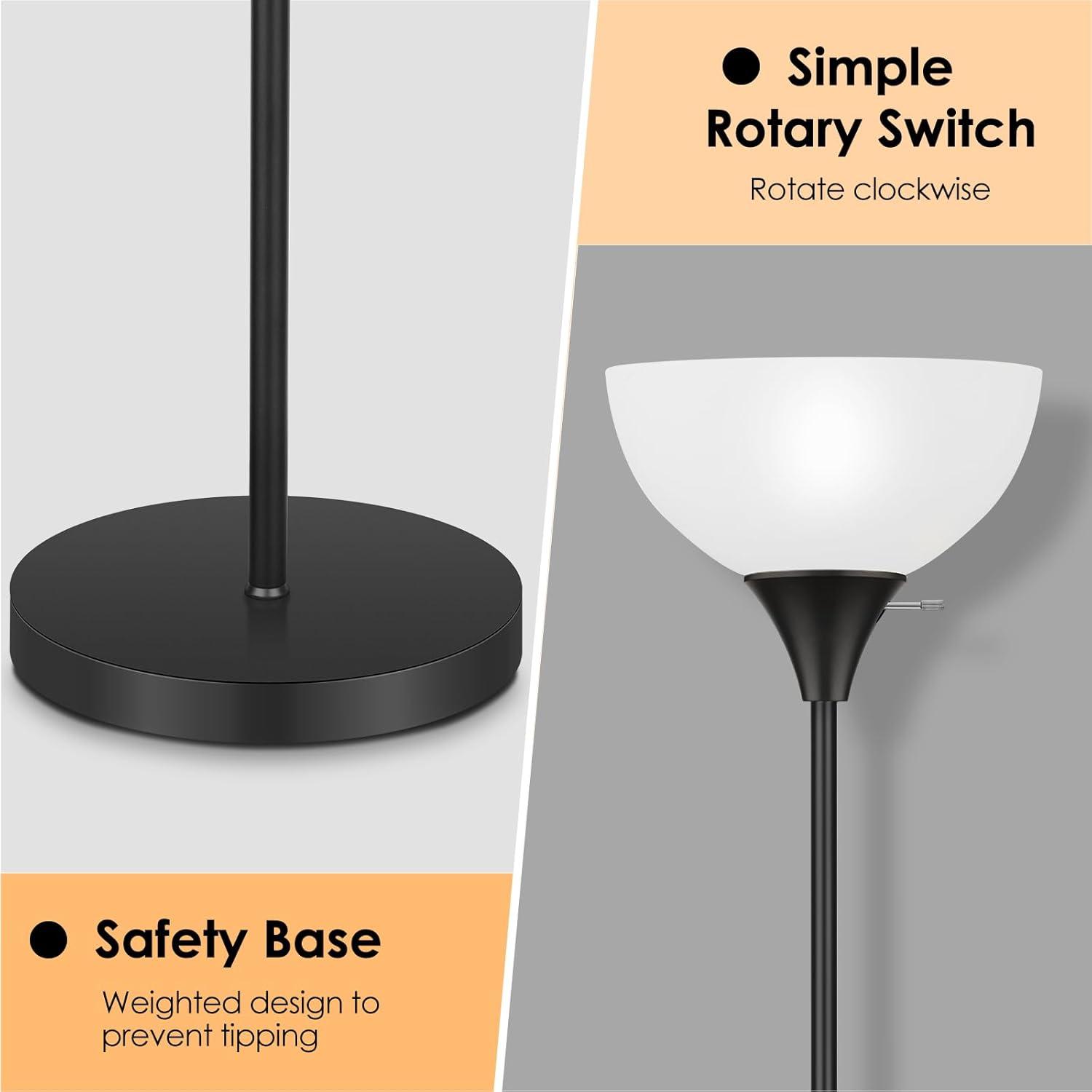 Floor Lamp, LED Standing Lamps with White Plastic Shade, Black Modern Torchiere Floor Lamp, Tall Lamps for Living Room Dorm, Bulb not Included