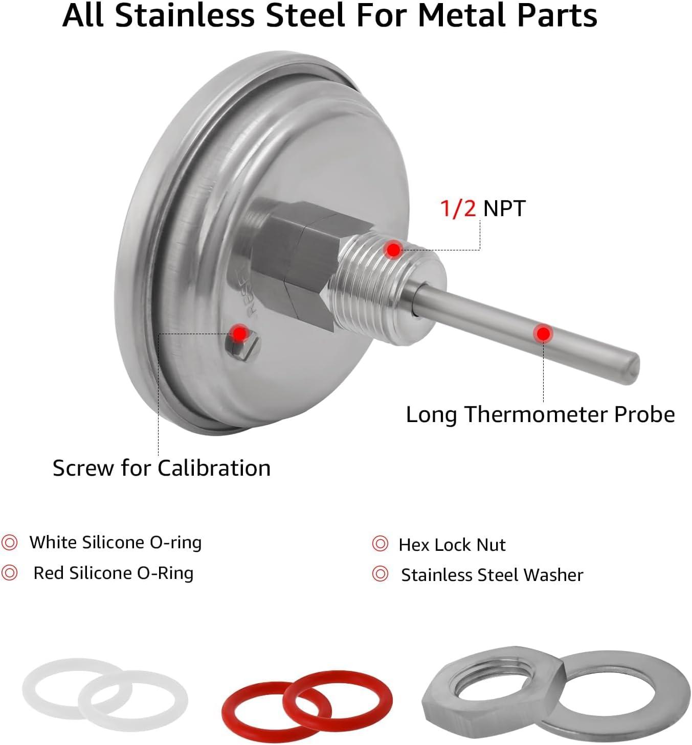 3" Dial 2" Probe FERRODAY 1/2 NPT Stainless Steel Thermometer Dial Thermometer 1/2 NPT Homebrew Kettle Thermometer Weldless w/O-Rings 0-220ºF Kettle Thermometer Stainless Steel Brew Pot Thermometer