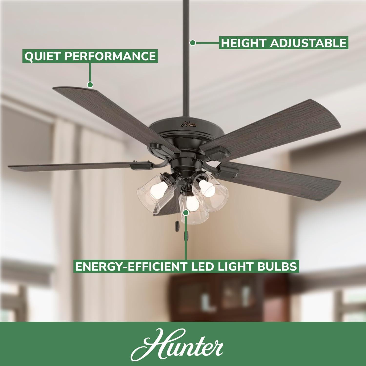 Hunter Fan 52" Crestfield 5 - Blade Modern Farmhouse Indoor Ceiling Fan with Light and Pull Chains