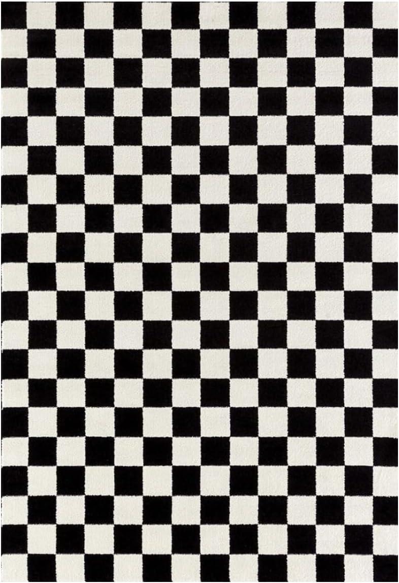 Luxe Weavers Checkered Black and White Geometric 5x7 Area Rug