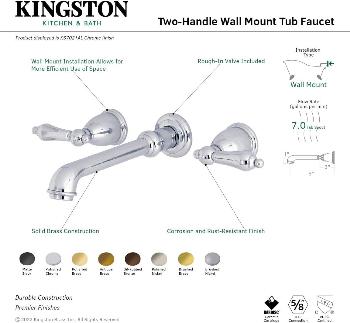 Kingston Brass English Country Two-Handle 3-Hole Wall Mount Roman Tub Faucet