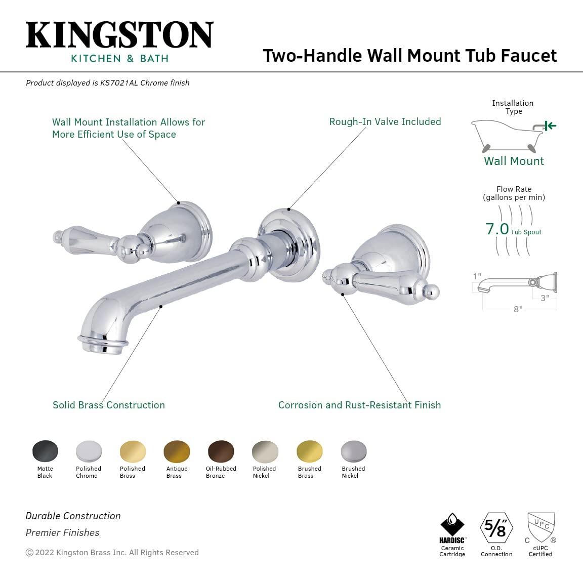 Kingston Brass English Country Two-Handle 3-Hole Wall Mount Roman Tub Faucet