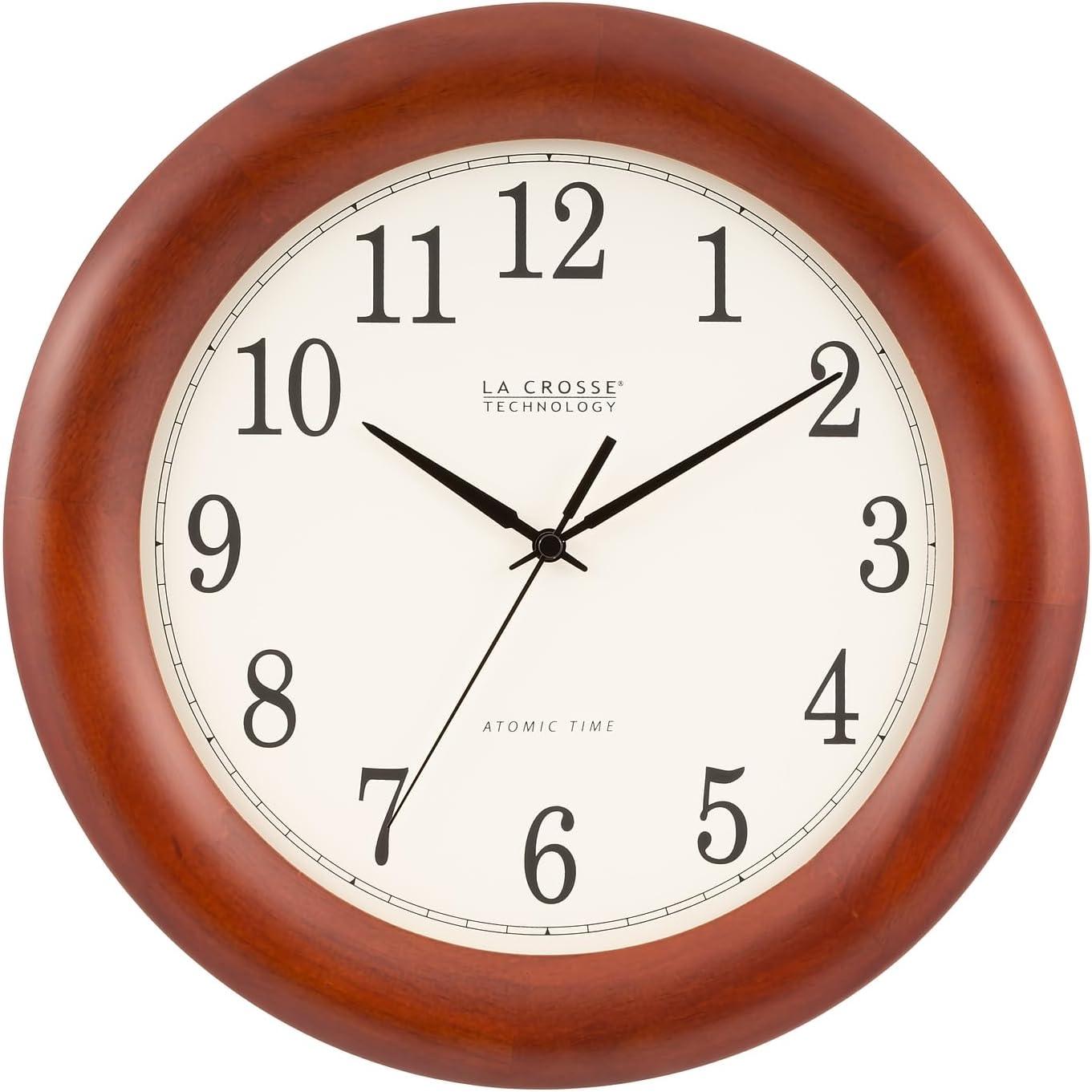 La Crosse Technology 12.5-in. Cherry Finish Oak Wood Atomic Analog Wall Clock, WT-3122A