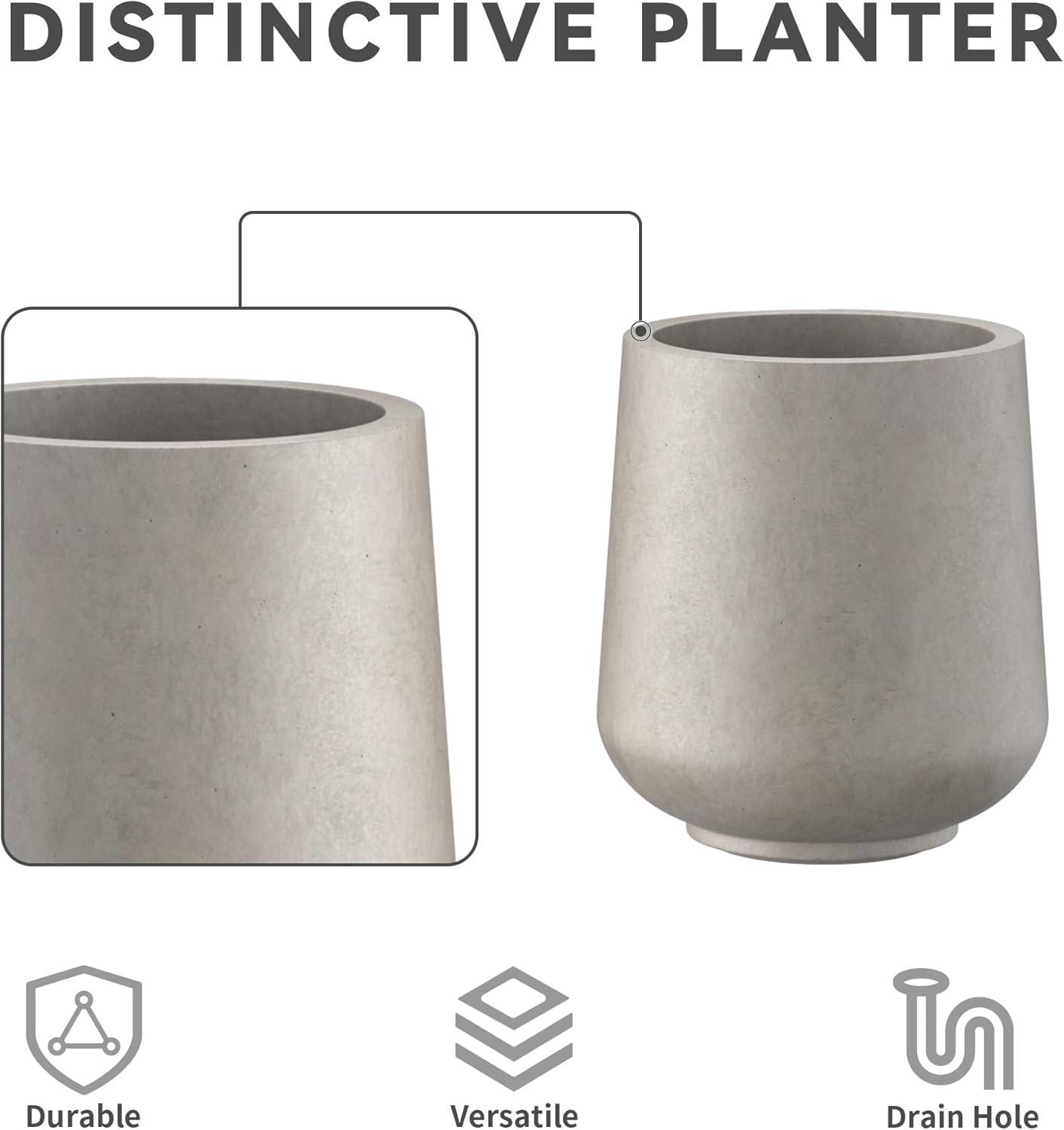 Kante Round Concrete Planters, Outdoor Indoor Pots Containers with Drainage Holes Set