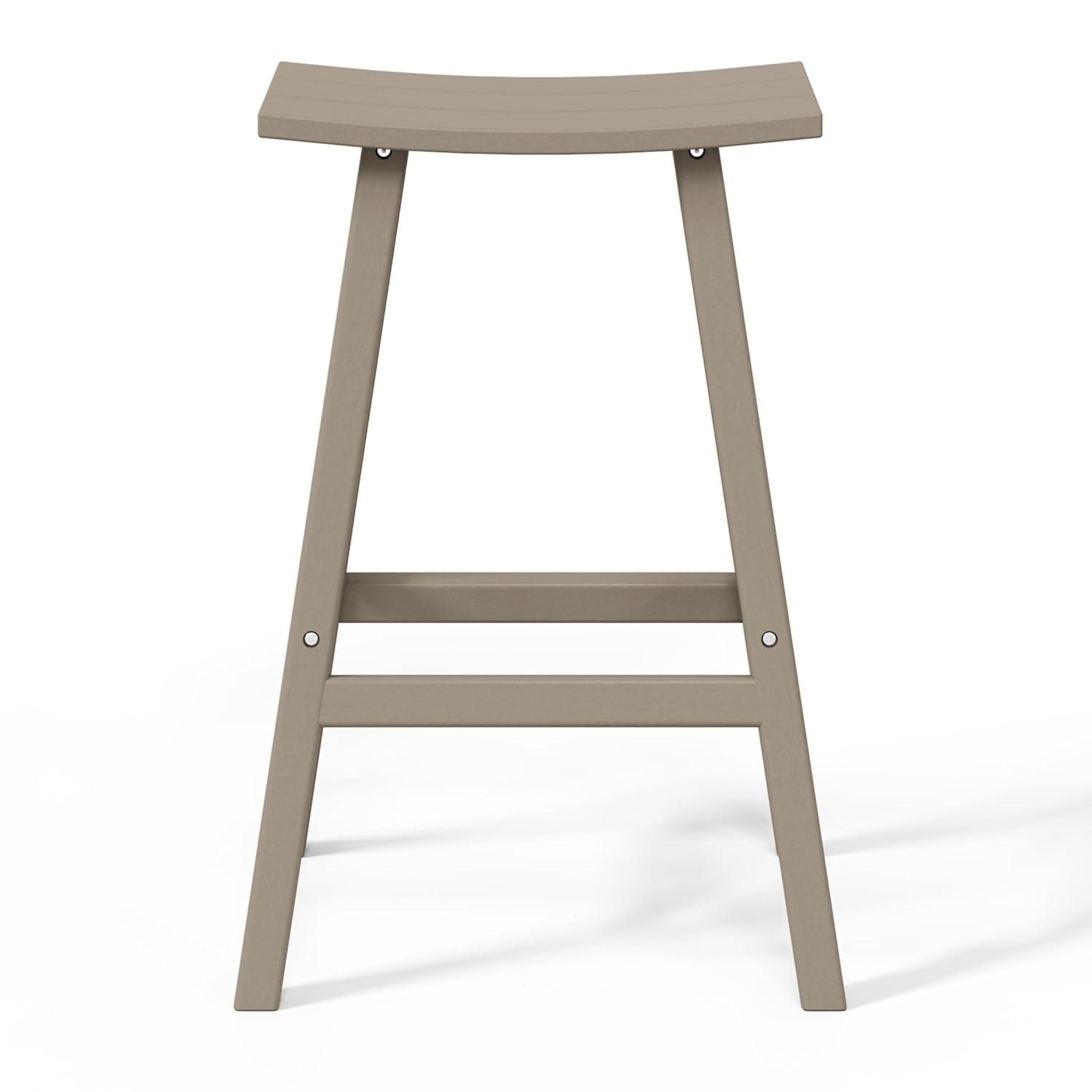 WestinTrends Malibu HDPE Outdoor Patio 29" Bar Stool Saddle Seat, Weathered Wood