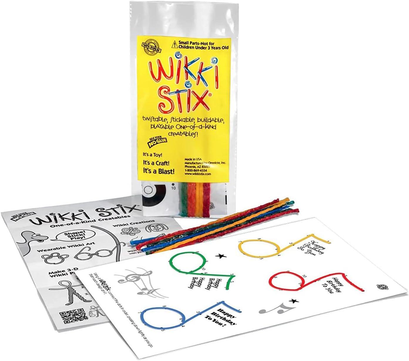 Wikki Stix Birthday Fun Favors, pack of 20 individual fun favors, each with 12 Wikki Stix and a birthday themed play sheet, Made in the USA