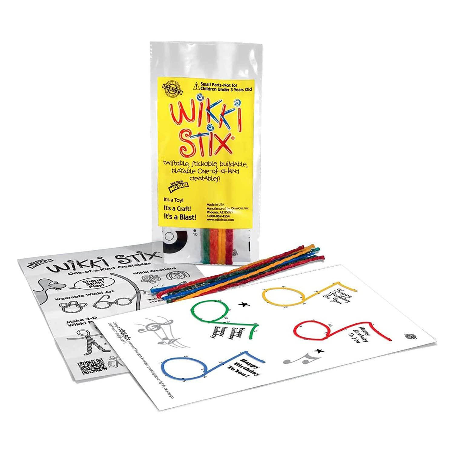 Wikki Stix Birthday Fun Favors, pack of 20 individual fun favors, each with 12 Wikki Stix and a birthday themed play sheet, Made in the USA