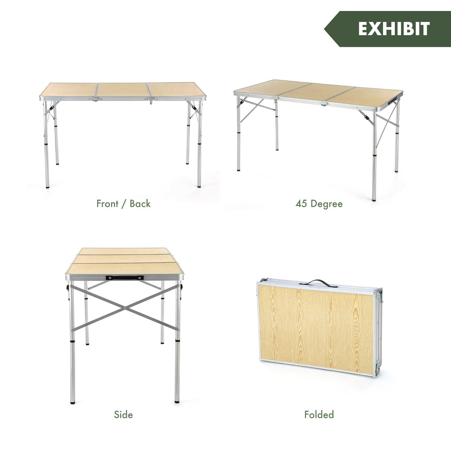 White Oak Aluminum Frame Folding Camping Table with Carrying Case