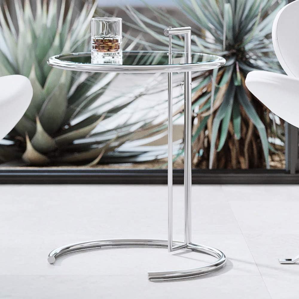 Adjustable Round Clear Glass and Metal Side Table