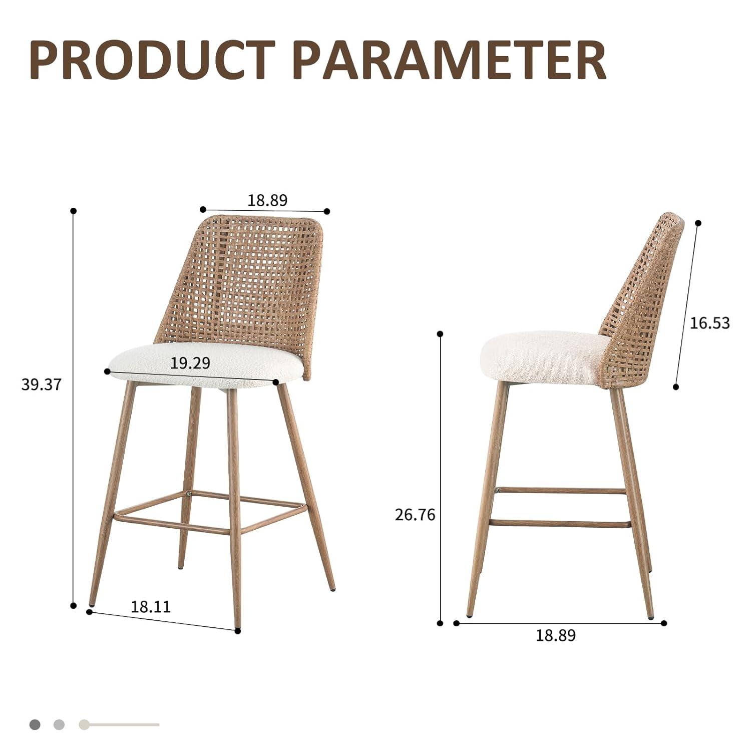 Bay Isle Home™ Rattan Counter Height Bar Stools Set Of 2, Fabric Upholstered Barstools With Pe Rattan Cane Back, Bar Chairs Counter Stools For Kitchen Island,beige White (Set of 2)