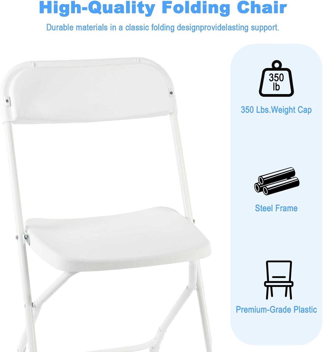 COVERONICS 10 Pack Plastic Folding Chair, Portable Steel Frame Party Chairs Seating, Indoor/Outdoor Stackable Commercial Chair for Home, Office, Weddings & Events, 550lbs Weight Capacity, White