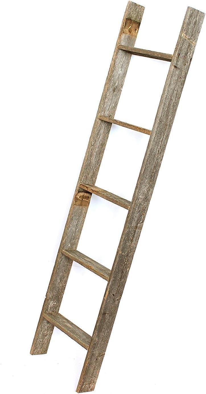 Barnwood Rustic Farmhouse 5ft Weathered Gray Wooden Decorative Bookcase Picket Display Ladder