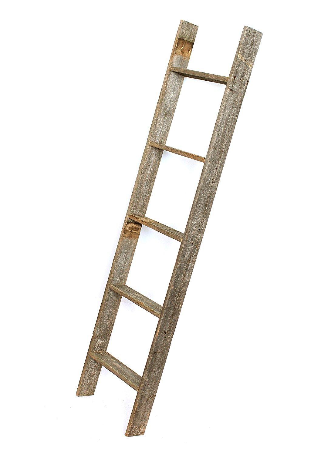 ONKER Rustic Farmhouse Blanket Ladder - Our 5 ft Ladder can be Mounted Horizontally or Vertically and is Crafted from 100% Recycled and Reclaimed Wood | No Assembly Required
