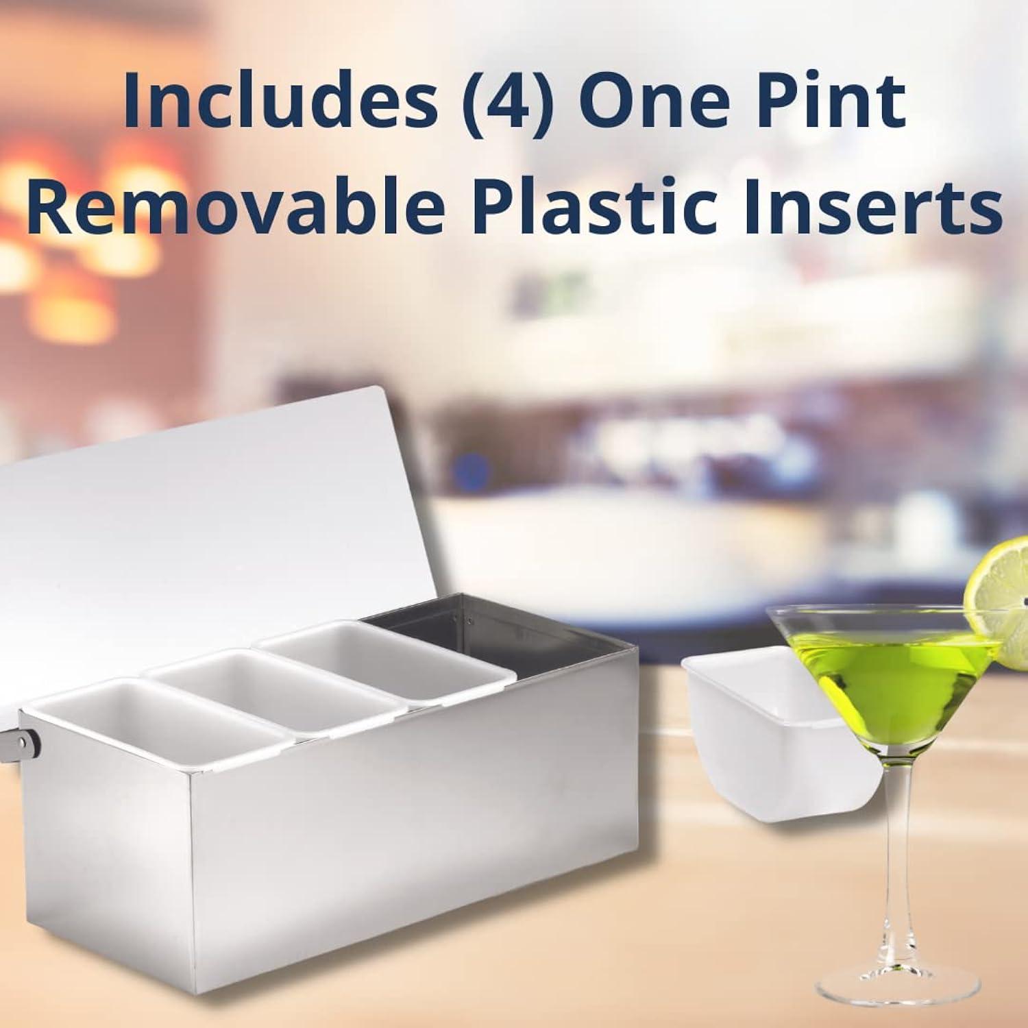 Silver Stainless Steel 4-Compartment Condiment Holder with Acrylic Lid