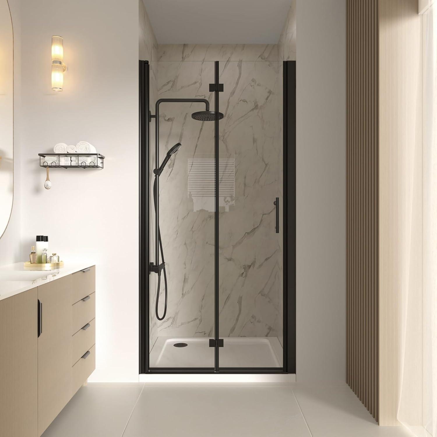 34'' W x 72'' HFolding Frameless Shower Door with Tempered Glass