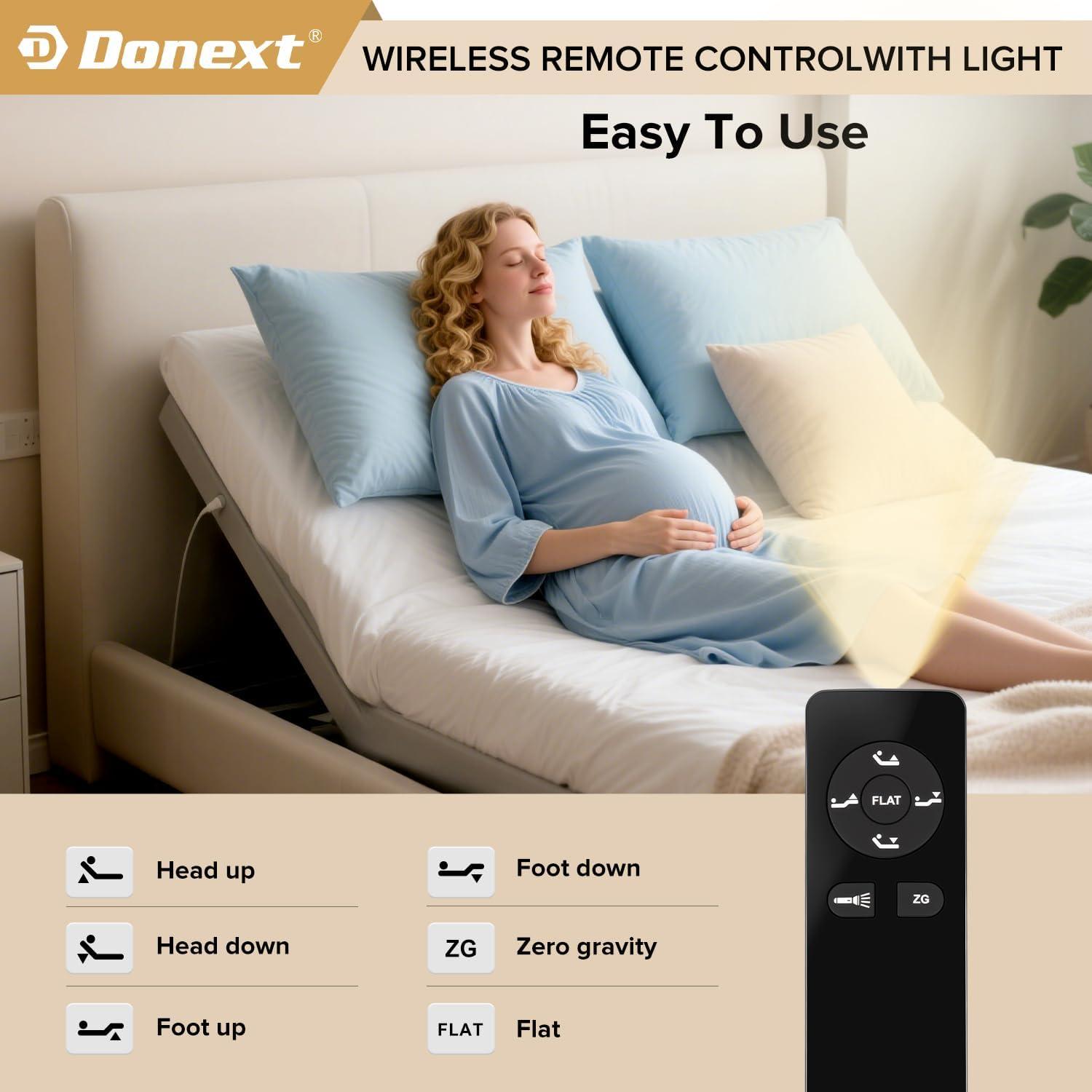Donext Adjustable Bed Base, King Bed Frame, Independent Head and Foot Incline, Quiet Motor, Wireless Remote Control, Electric Bed Base, Black