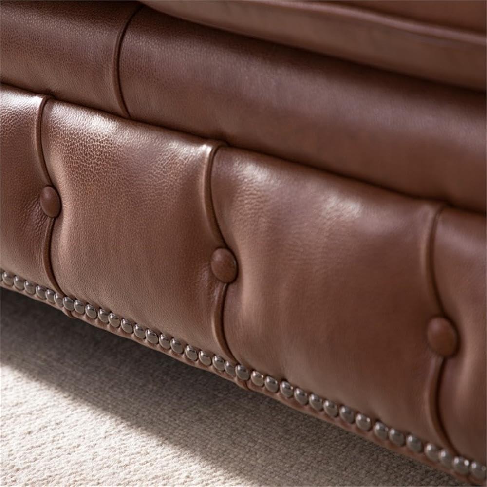 Bowery Hill 95"W Traditional Leather Tufted Back Chesterfield Sofa in Chestnut