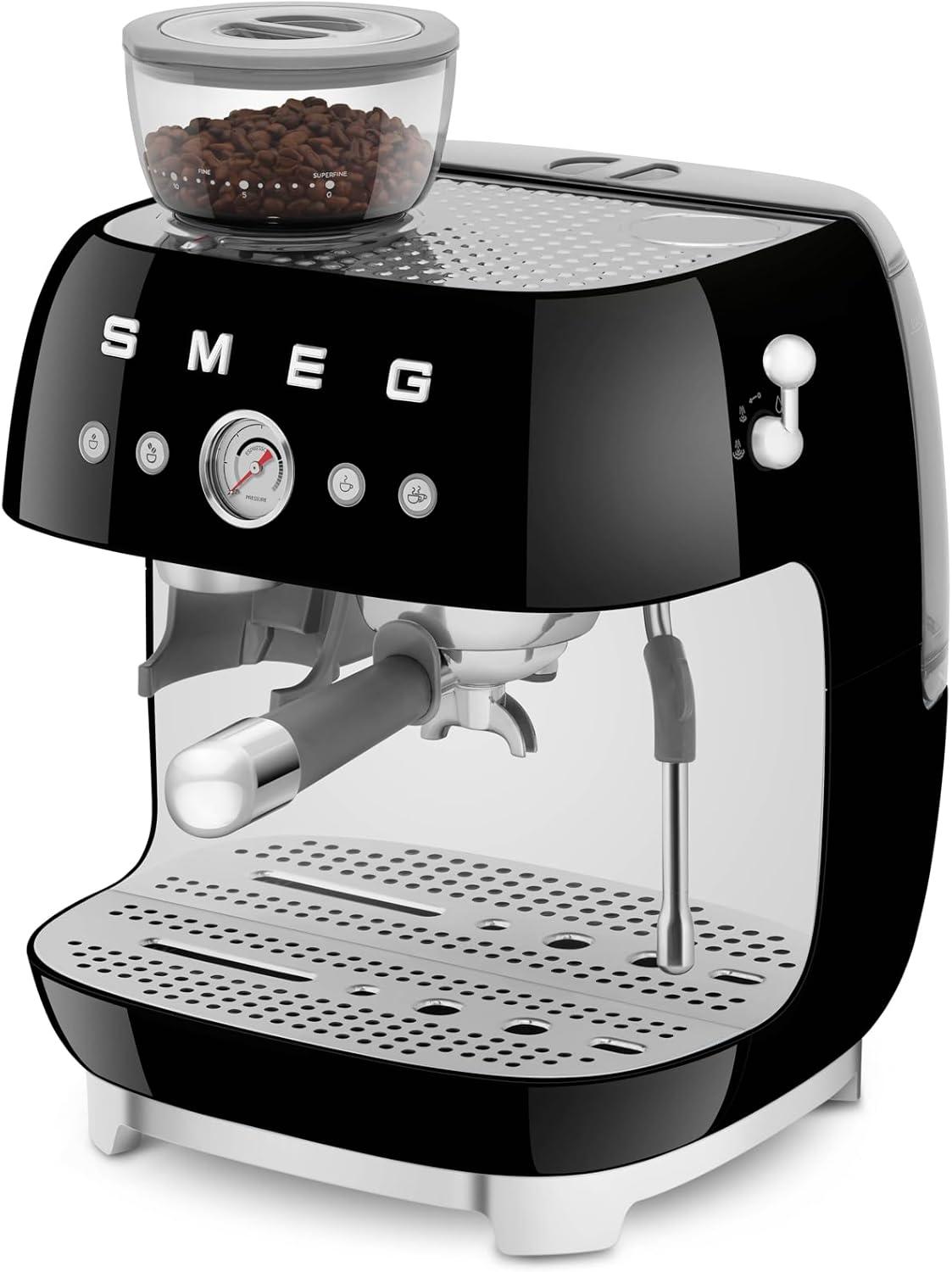 Black Semi-Automatic Espresso Machine with Grinder and Steam Wand