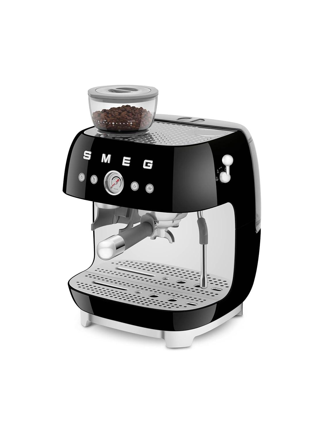 SMEG Black Semi-Automatic Coffee and Espresso Machine with Milk Frother