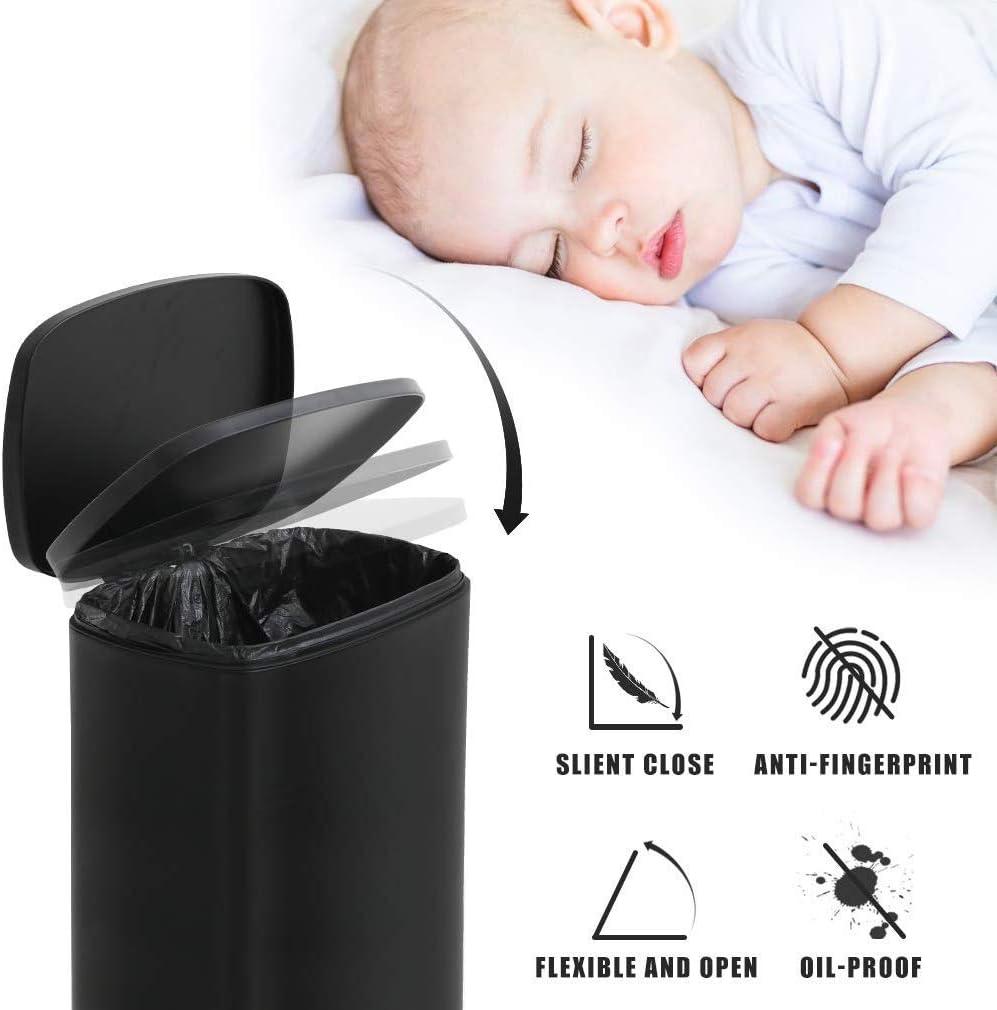 CL.HPAHKL 13 Gallon (50L)Trash Can ,Kitchen Trash Can, Stainless Steel with Lid, Foot Pedal and Inner Bucket, Fingerprint-Resistant Soft Close Lid Garbage Can, Pedal Rubbish Bin for Home Office