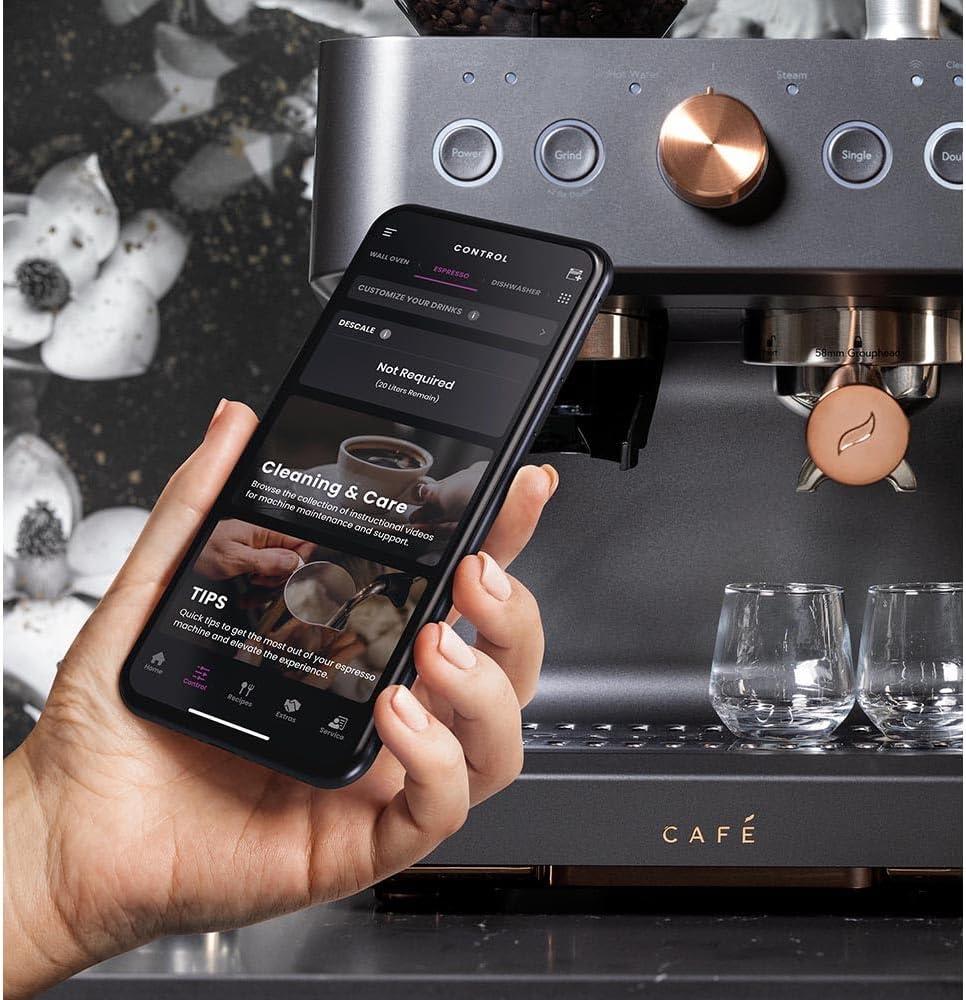 CAFE Bellissimo Semi-Automatic Espresso Machine + Frother Matte Black: GE Appliances, Espresso Maker with Grinder, 2.5L Capacity