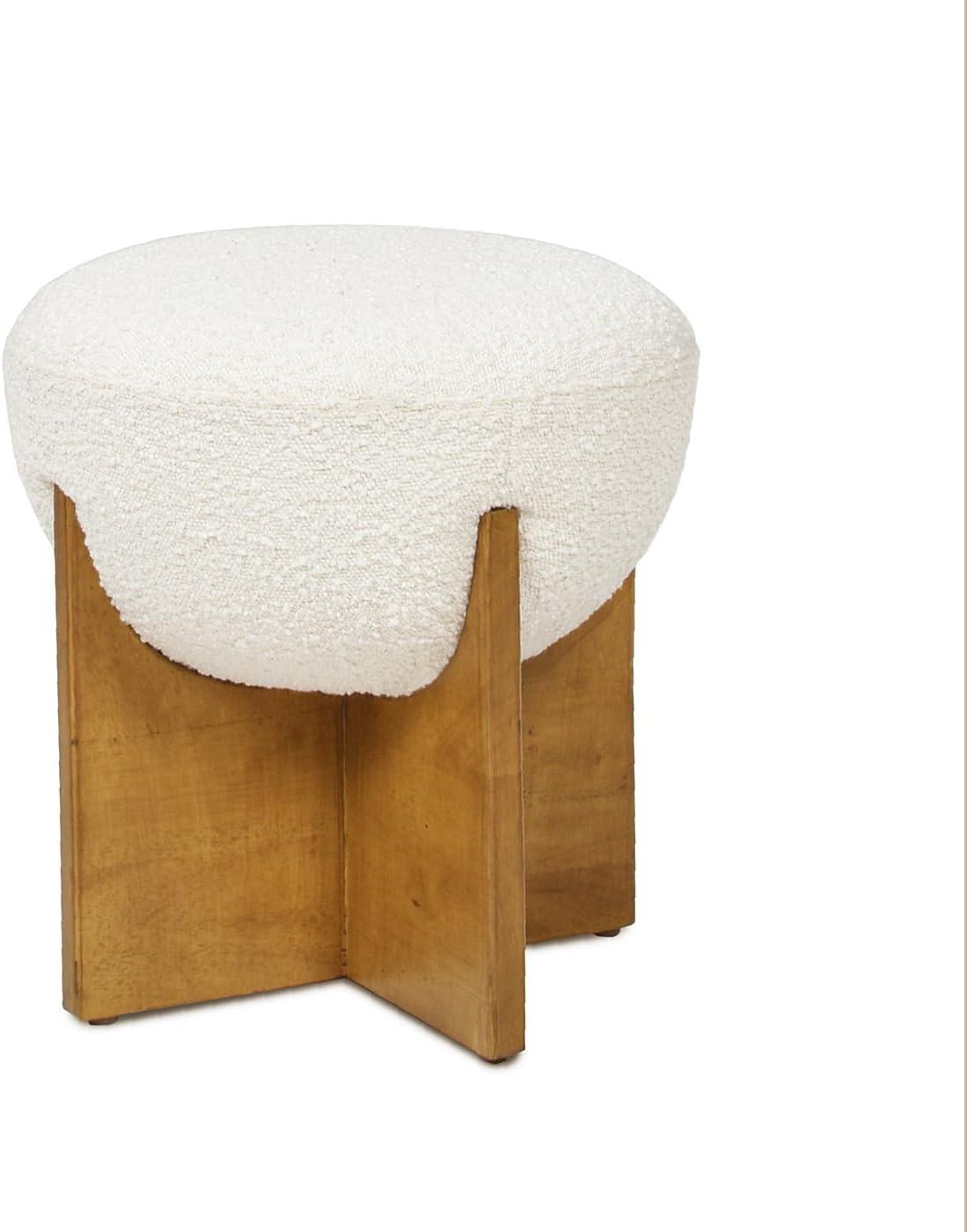 Jennifer Taylor Home Bali Round Upholstered Ottoman with Natural Wood Base