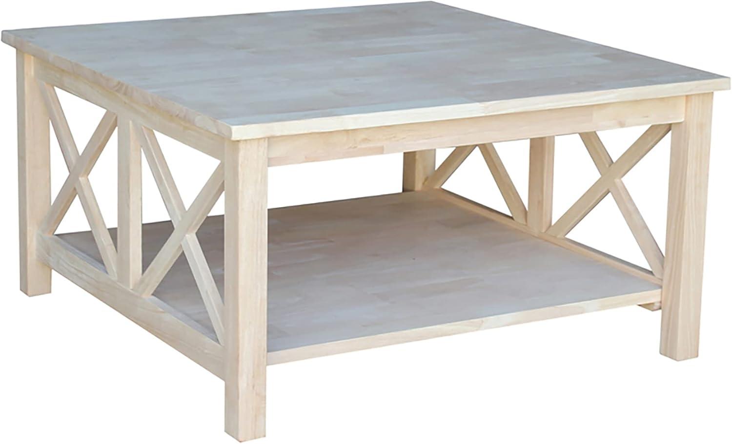 Hampton Square Coffee Table - Unfinished - International Concepts: Hardwood, 34" Wide, Fixed Shelf