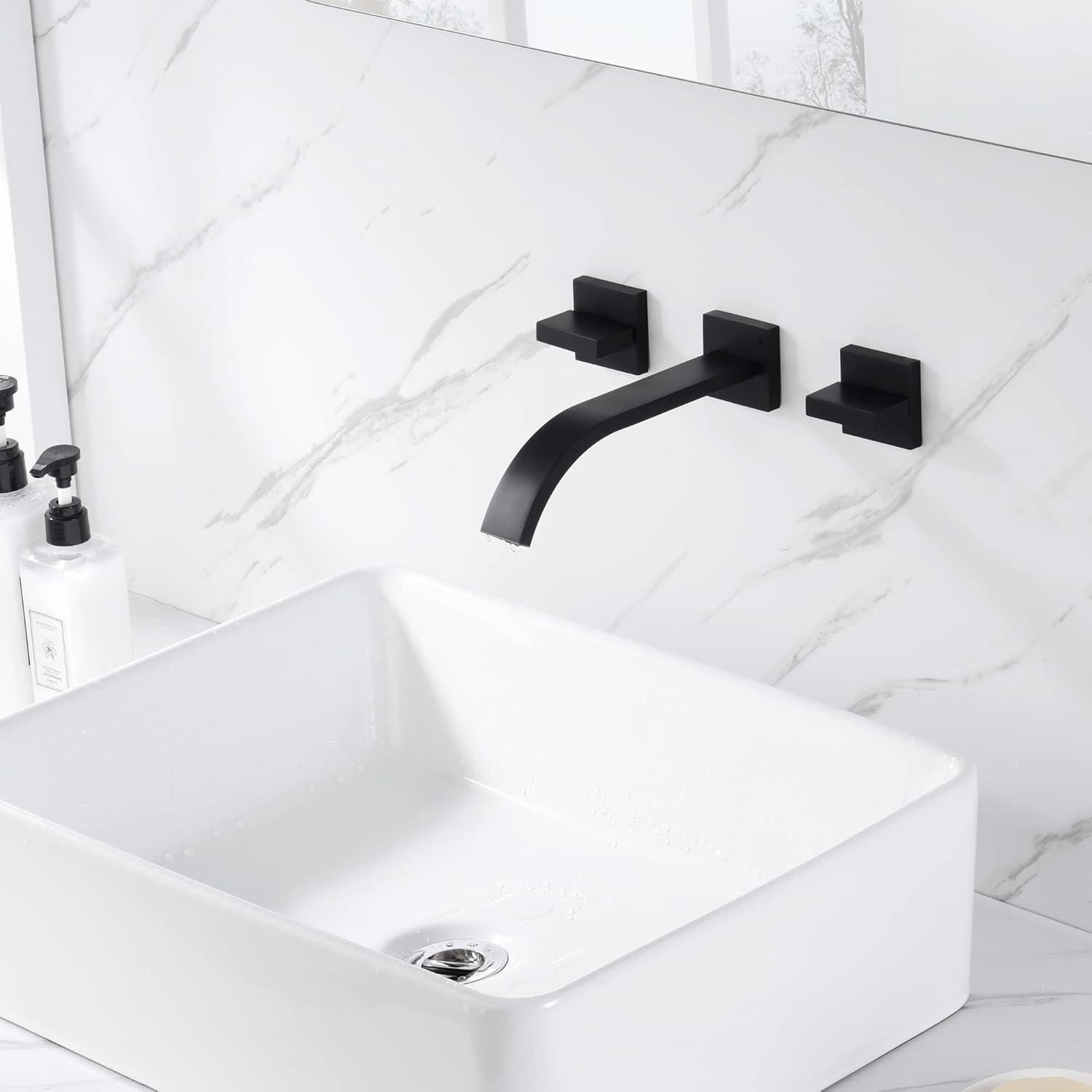 Bathroom Vanity Faucet, Wall Sink Faucet, 2 Handle Widespread Lavatory Faucet