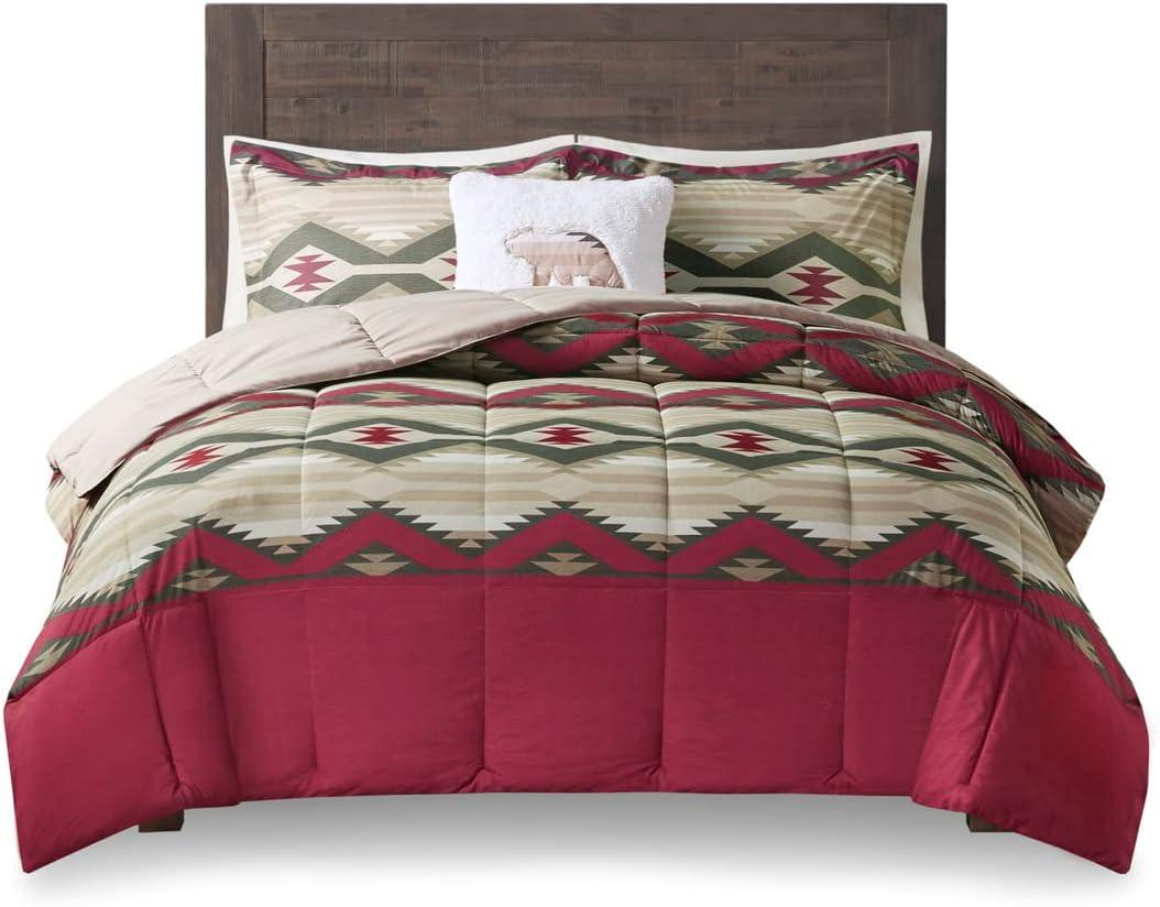 Woolrich Full/Queen Down Alternative Comforter Set with Decor Pillow 4-Piece Ultra Soft Southwestern Bedding Set, Red Southwestern print