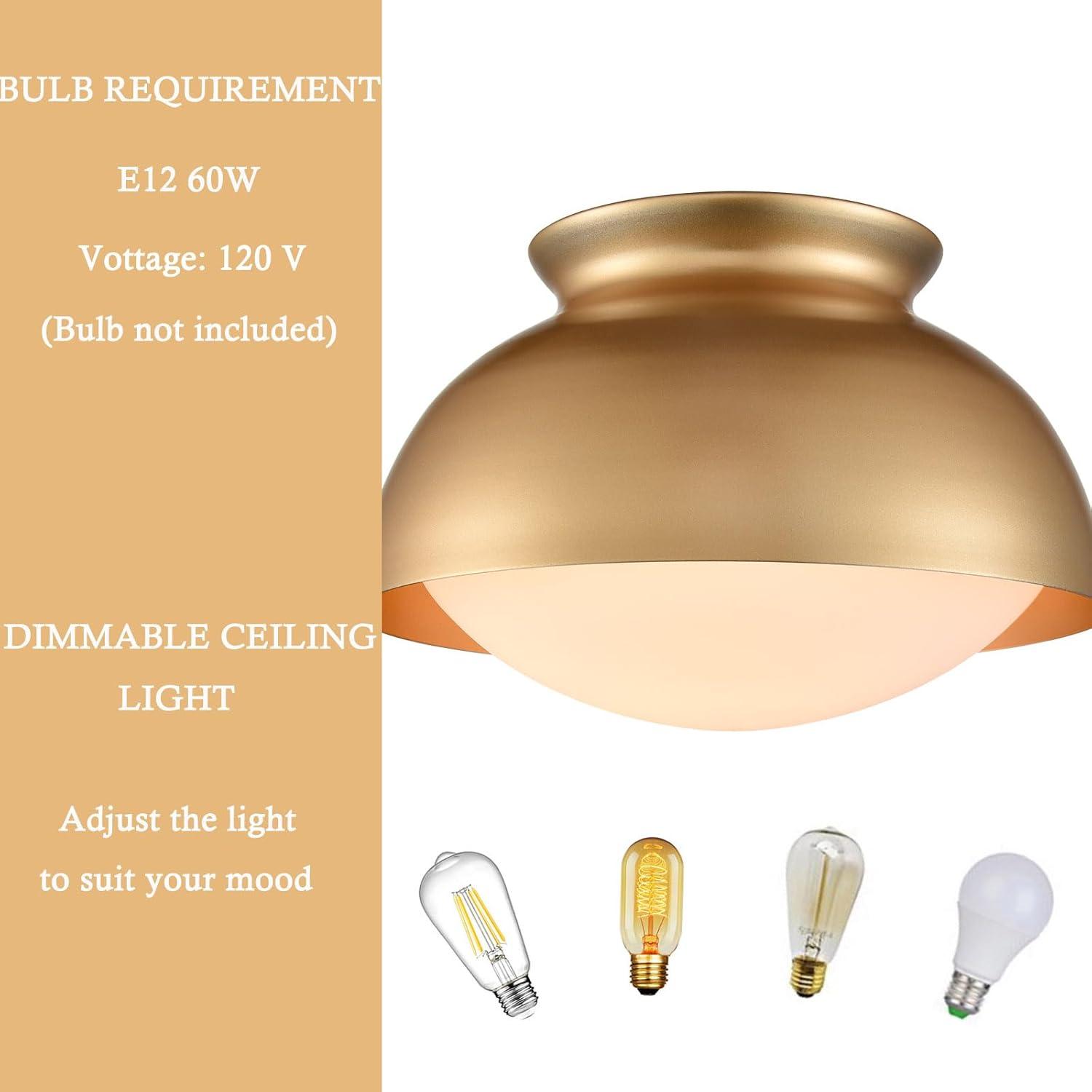 Tuscany Gold Semi Flush Mount Ceiling Light Vintage Close to Ceiling Light Fixture with Frosted Glass