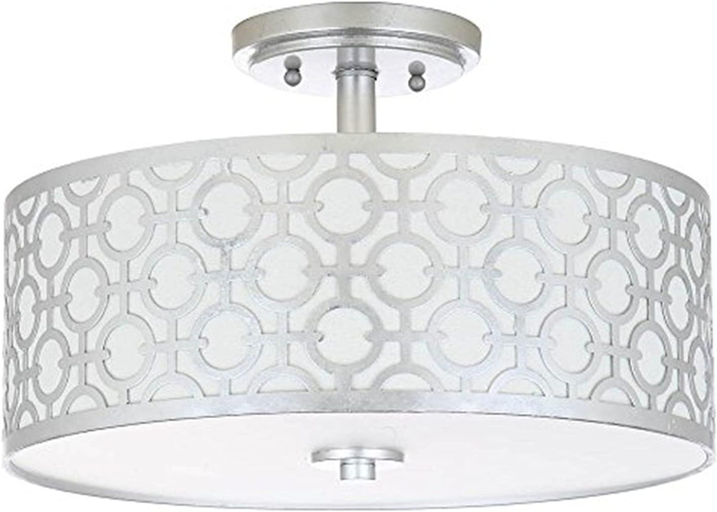 Vera Modern 15.5" Silver Chain-Link Drum Flush Mount Light