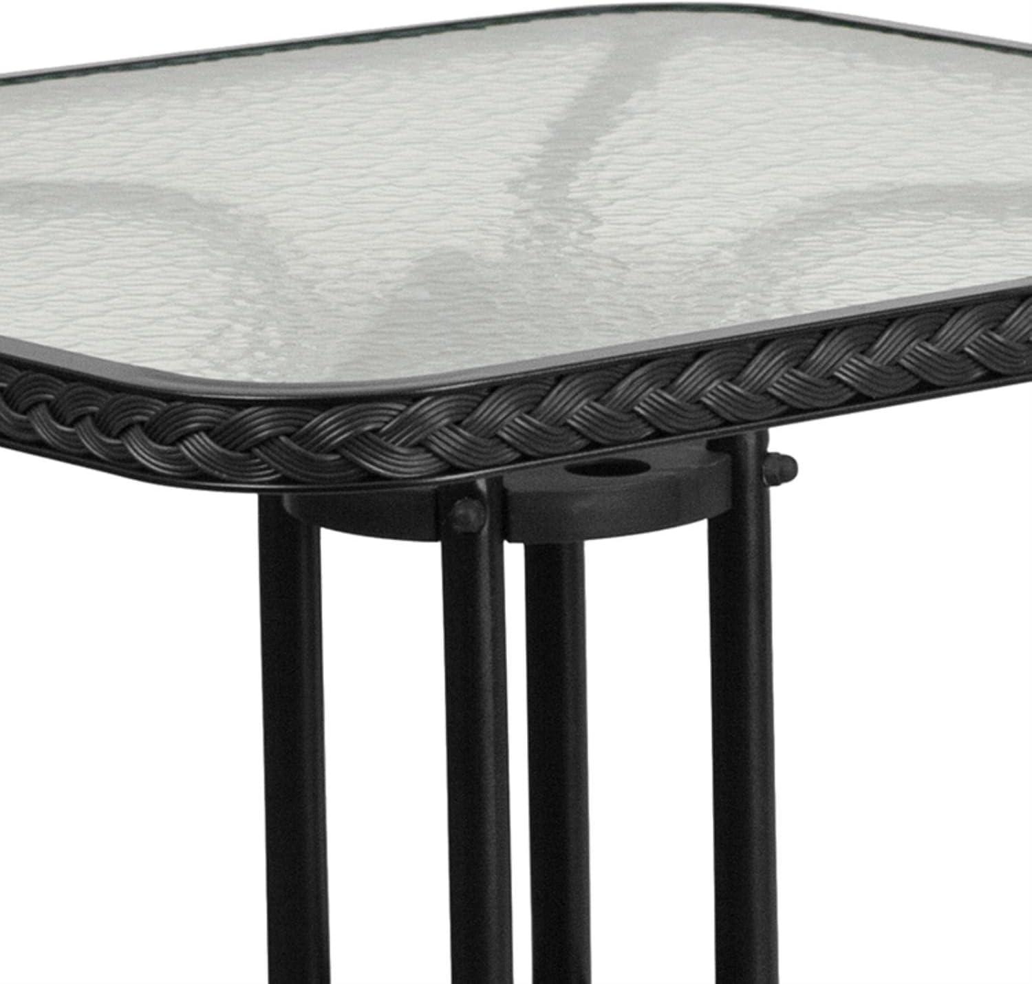 Flash Furniture 28'' Square Tempered Glass Metal Table with Black Rattan Edging