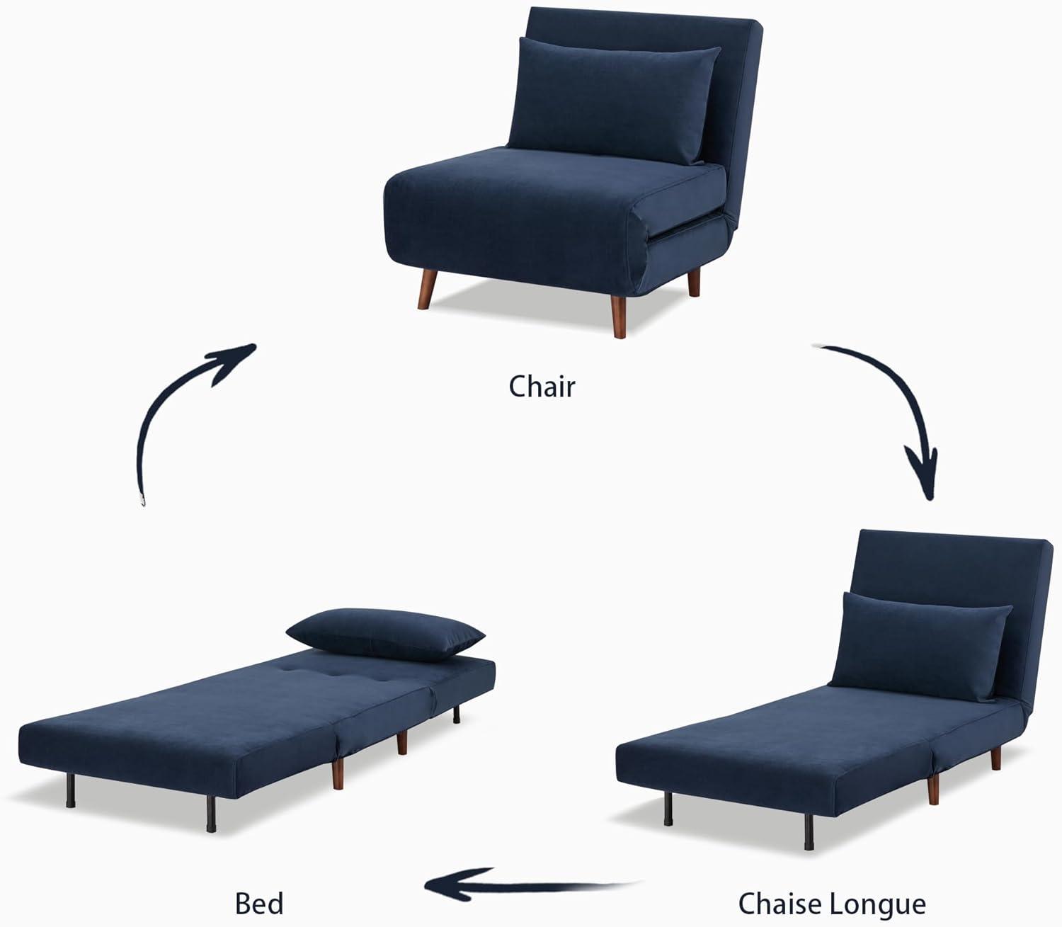 A&D Home Tustin Polyester Convertible Futon Chair, Velvet Blue