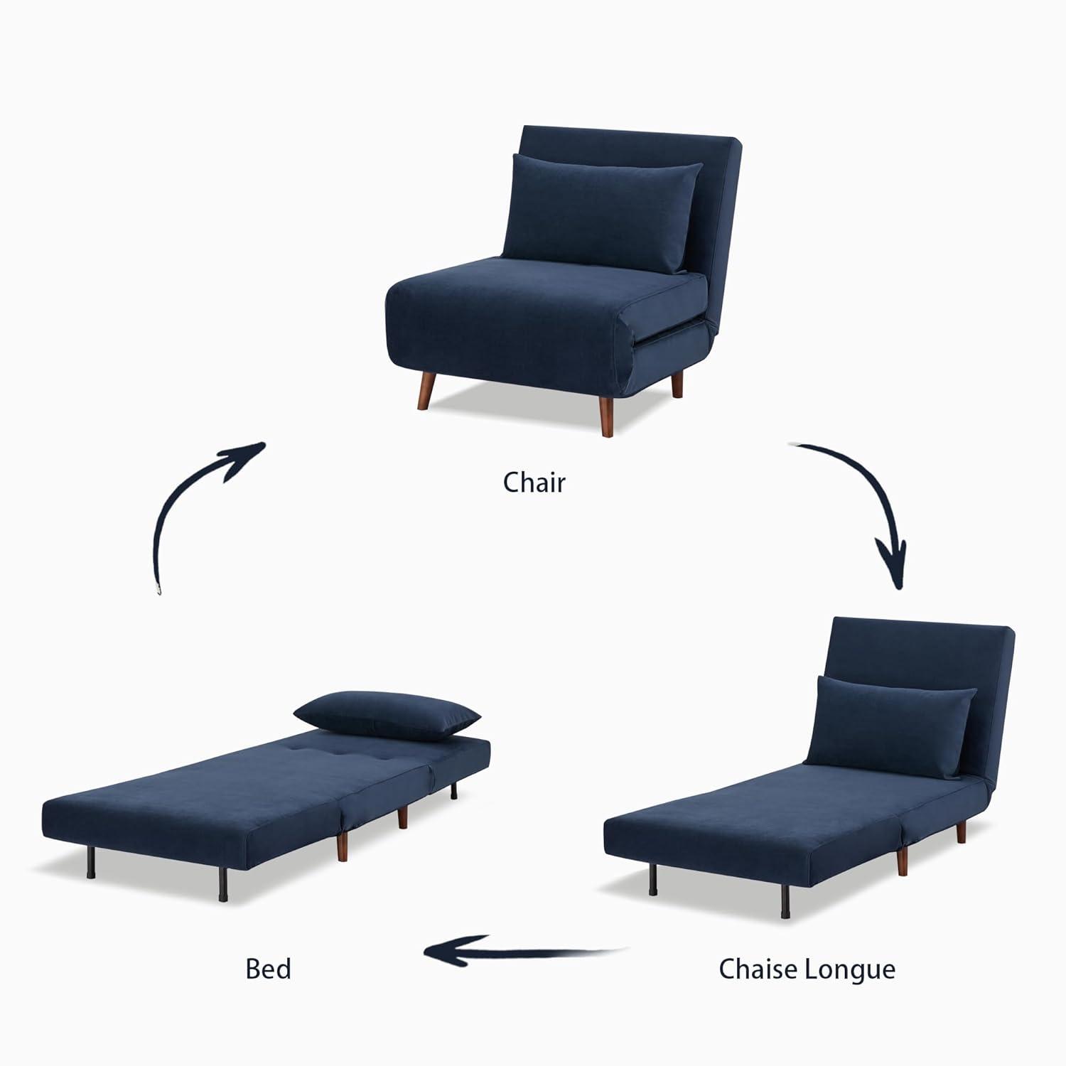 A&D Home Tustin Polyester Convertible Futon Chair, Velvet Blue