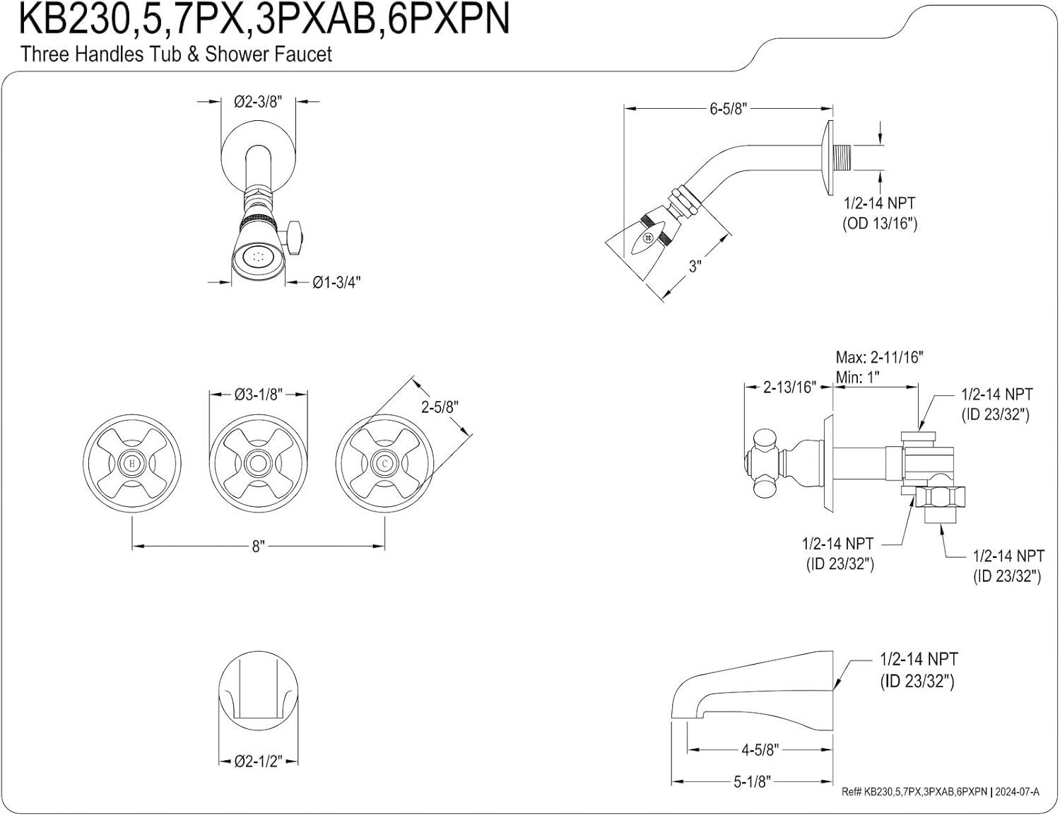 Kingston Brass Kingston Brass Victorian Triple-Handle Tub and Shower Faucet KB235PX