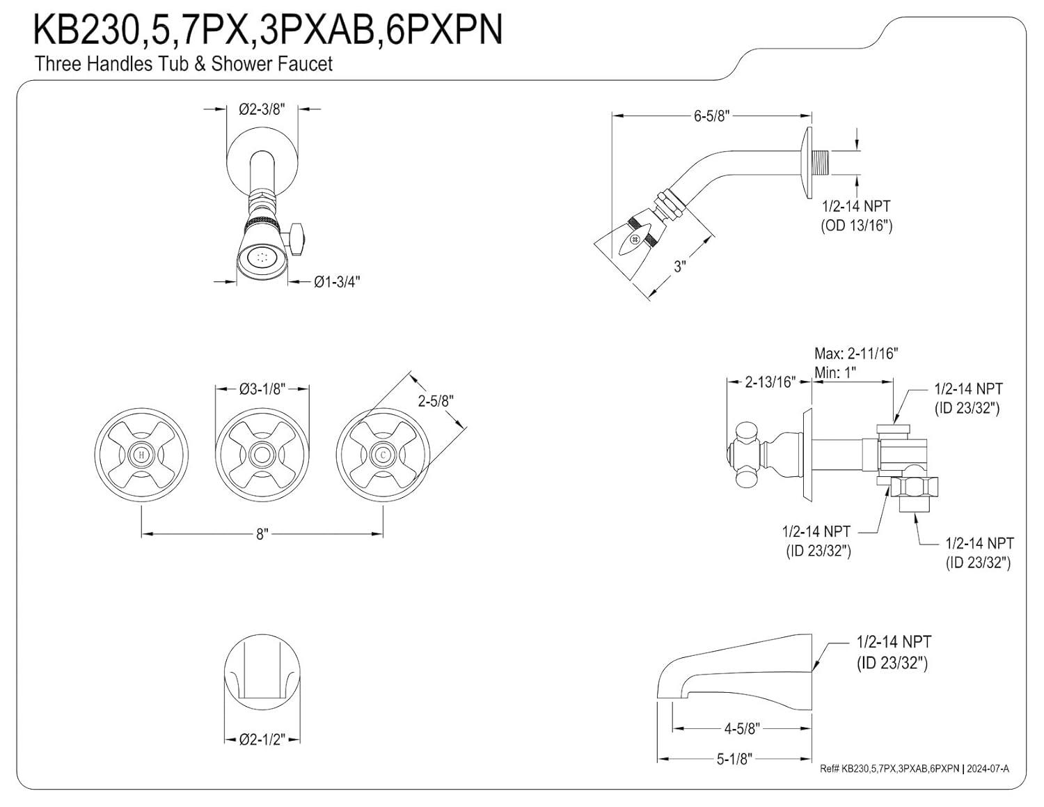 Kingston Brass Kingston Brass Victorian Triple-Handle Tub and Shower Faucet KB235PX