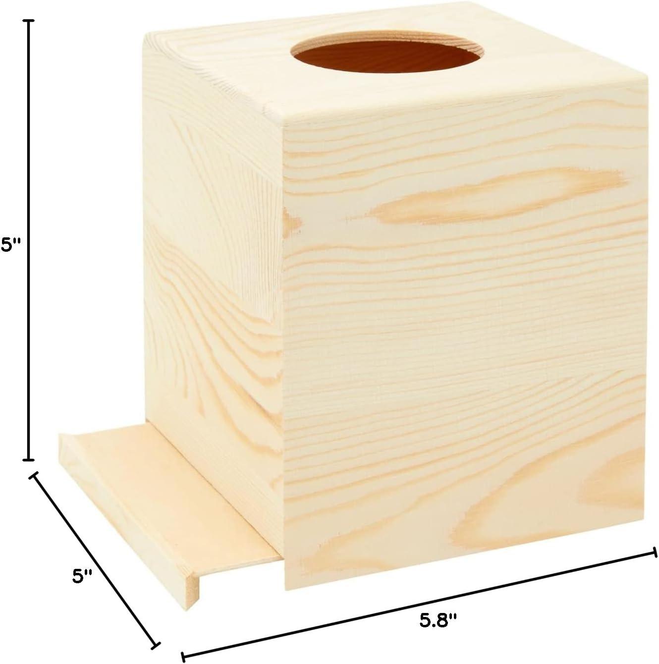 Juvale 2 Pack Unfinished Wood Tissue Box Cover for DIY Crafts, Home Decor, 5 x 5.5 in