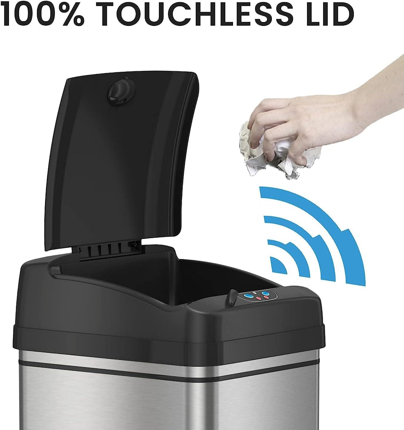 iTouchless Sensor Kitchen Trash Can with AC Adapter and AbsorbX Odor Filter 13 Gallon Silver Stainless Steel