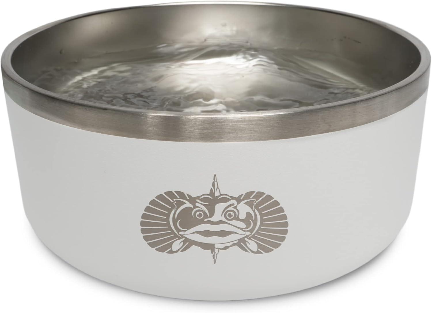 White Stainless Steel Non-Tipping Dog Bowl with Lid