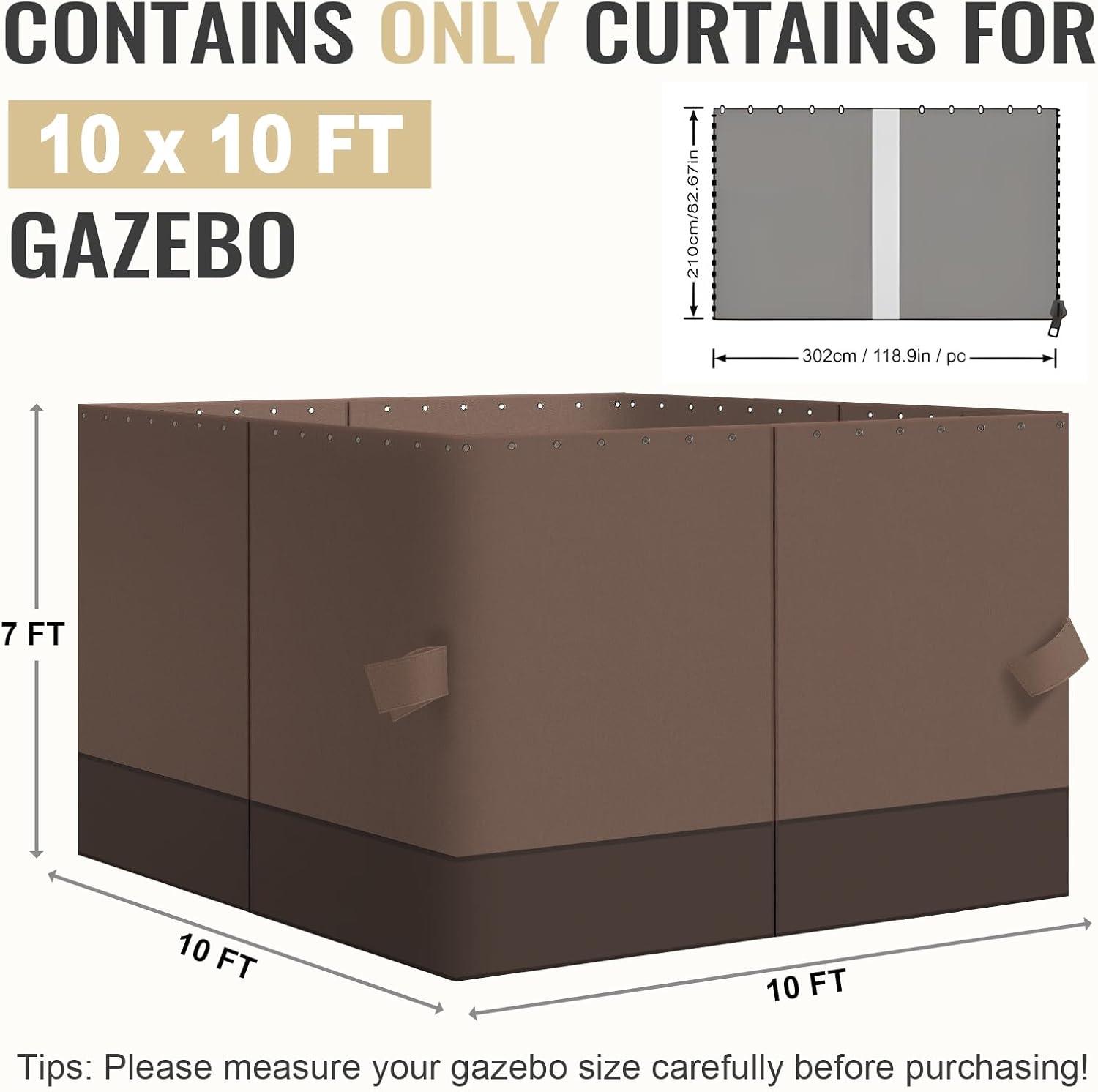 COWVIE 4-Panel 10' x 10' Gazebo Replacement Curtains, Patio Privacy Sidewalls with Double Zipper, Replacement for Outdoor Gazebo Canopy (Curtain Only)