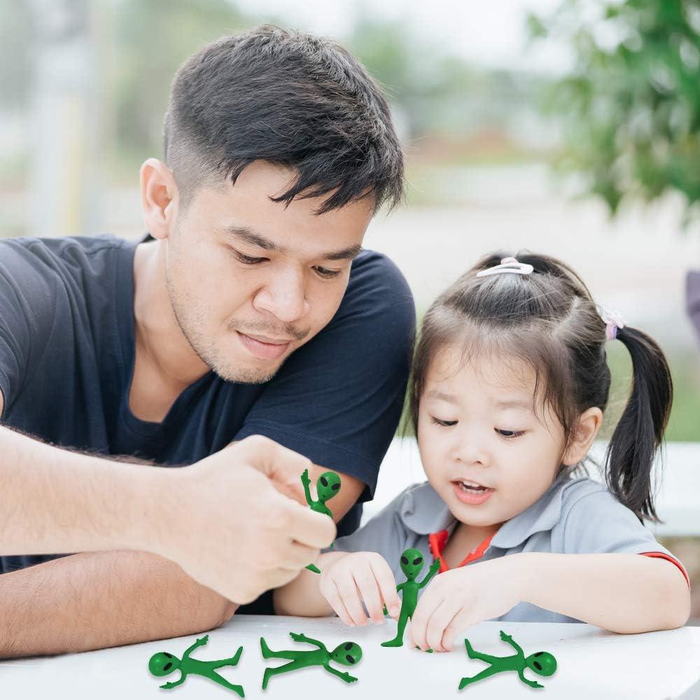 12 Pack- Bendable Rubber Green Aliens (3.75") Action Figures Bendable UFO Aliens Limbs Sensory Stress Relief Fidget Toys. Great Party Favor Trick or Treat Supplies