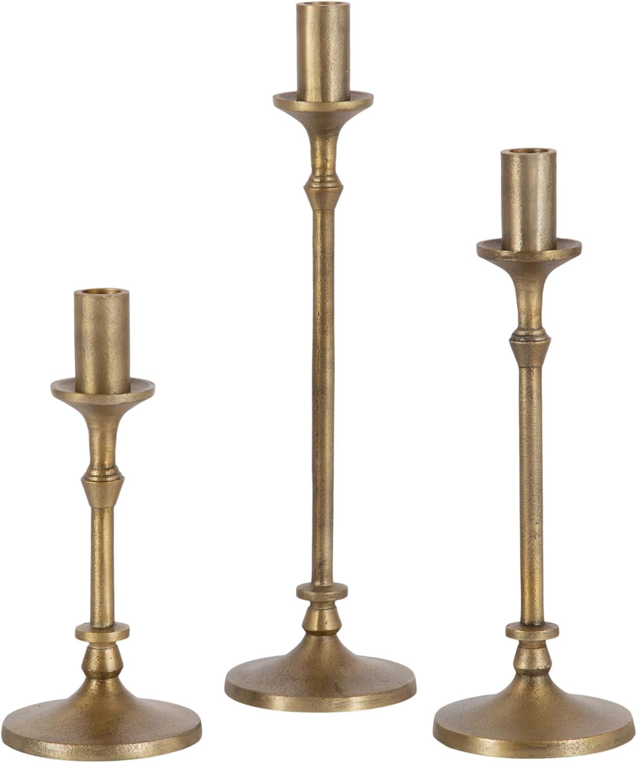 wwbo Set of 3 Exquisite Antique Brass Cast Iron Taper Candle Holders - Elegant Decorative Centerpieces for Wedding  Dining  Party - Tabletop Candlestick Holders for Christmas Decorations