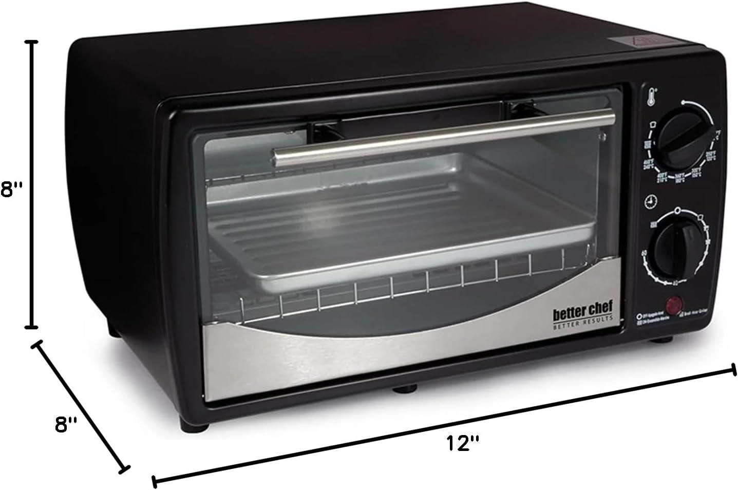 Better Chef 9 Liter Toaster Oven Broiler in Black With Stainless Stell Front