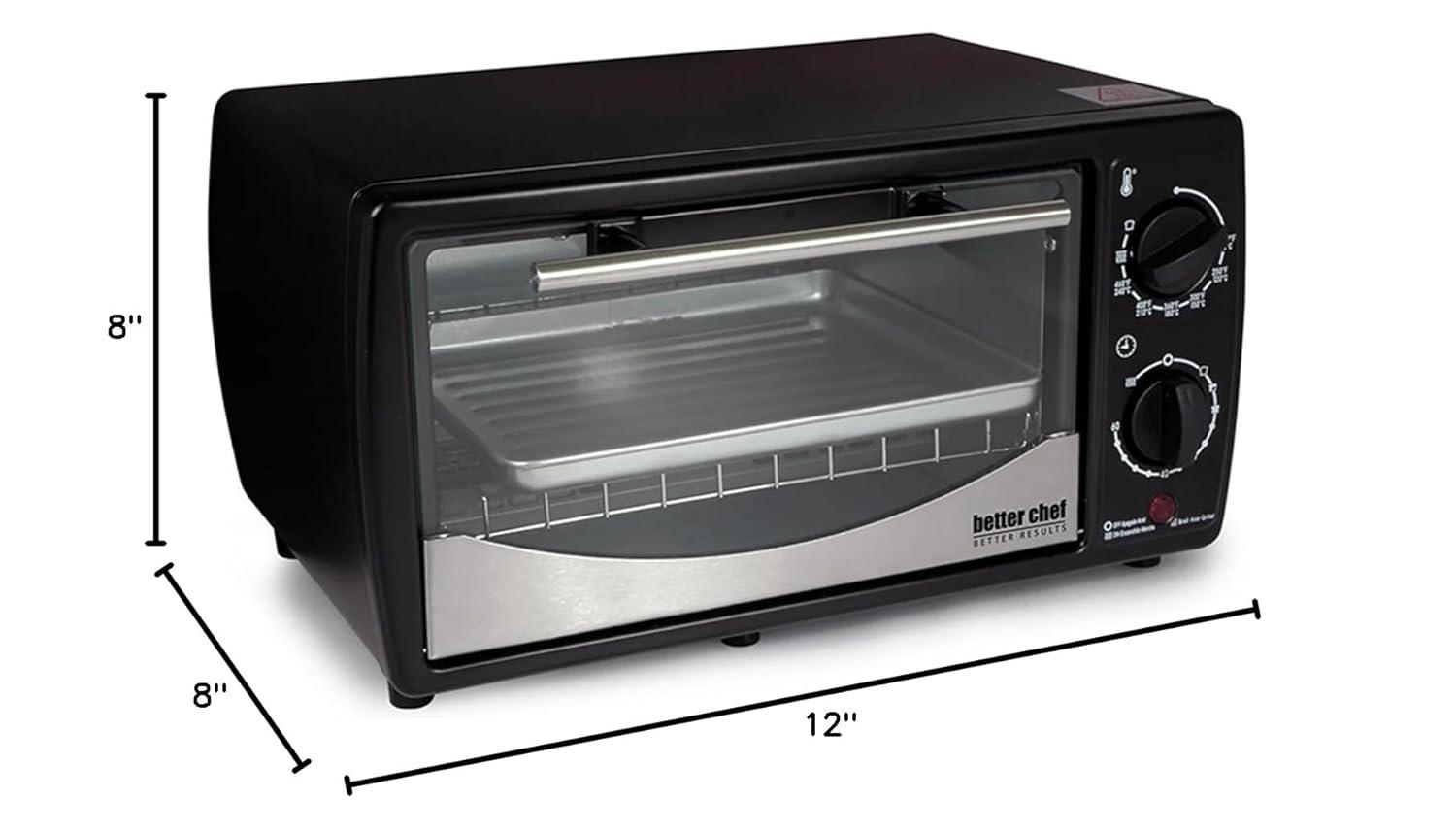 Better Chef 9 Liter Toaster Oven Broiler in Black With Stainless Stell Front