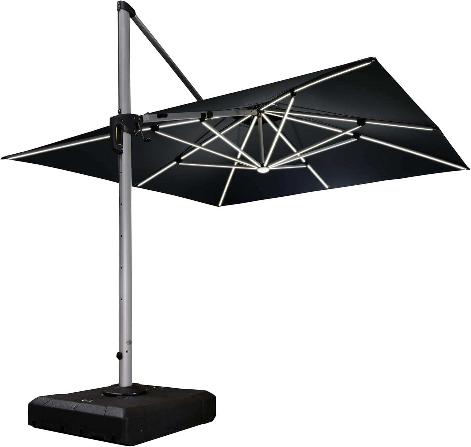 PURPLE LEAF 11FT Square Double Top Deluxe Solar Powered LED Patio Umbrella Outdoor Cantilever Umbrella, Gray